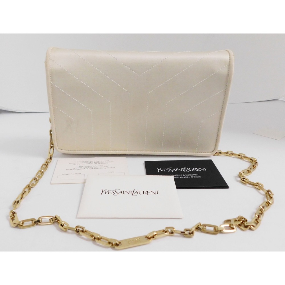 YVES SAINT LAURENT Champagne Stitched‎ Fabric Gold Chain Shoulder Bag Clutch